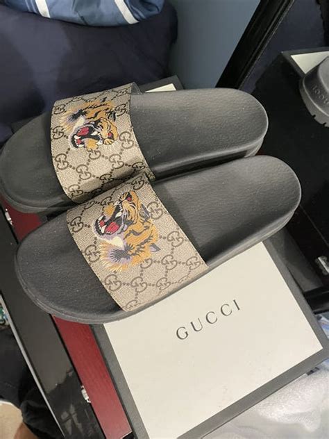 gucci slides tiger pink|Gucci tiger slip on goat.